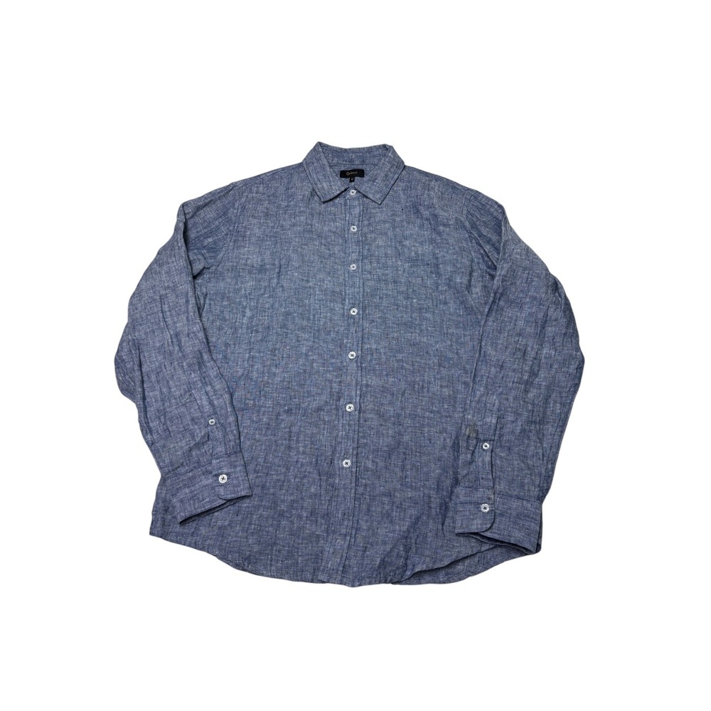 Quince Mens 100% European Linen Relaxed Long Sleeve Shirt Chambray Blue M